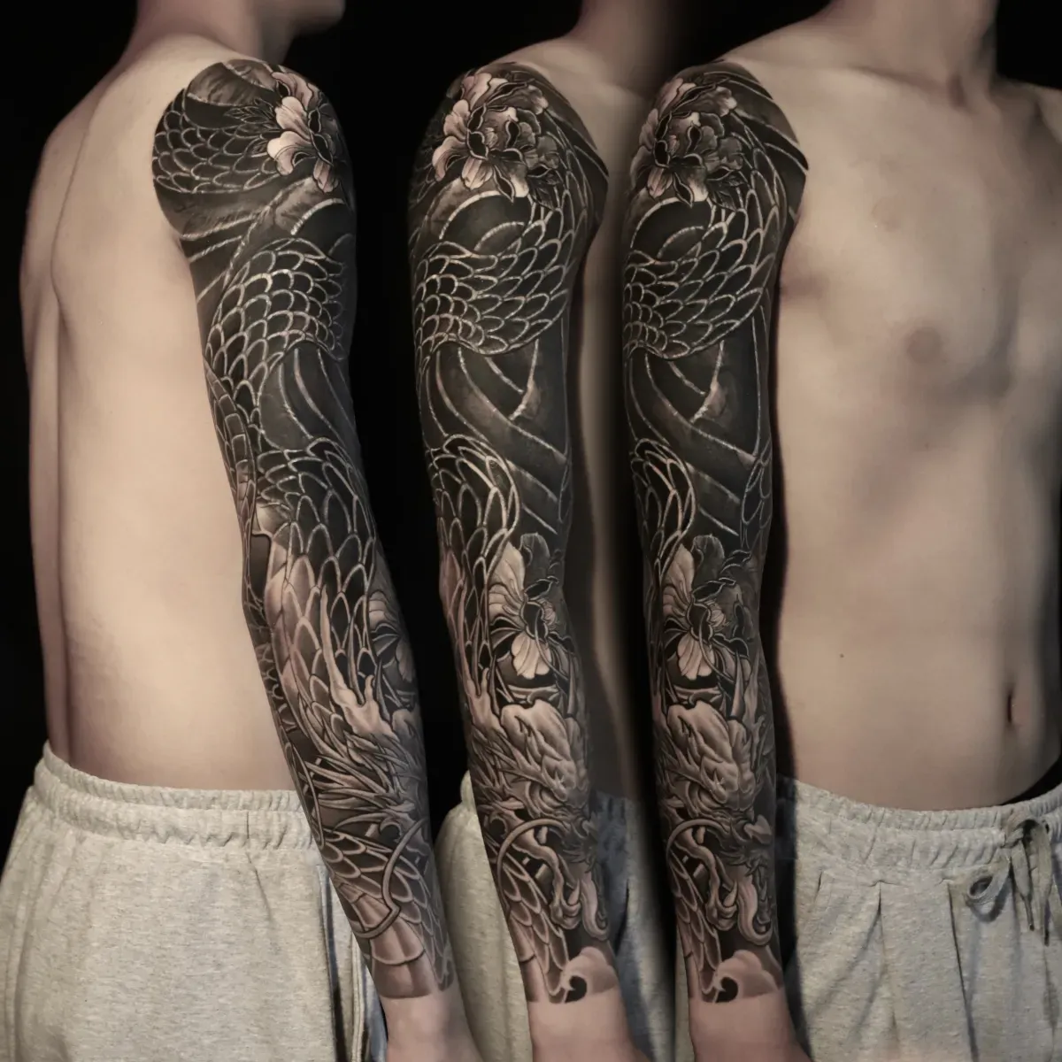 용 목단 긴팔 커버업 - 1