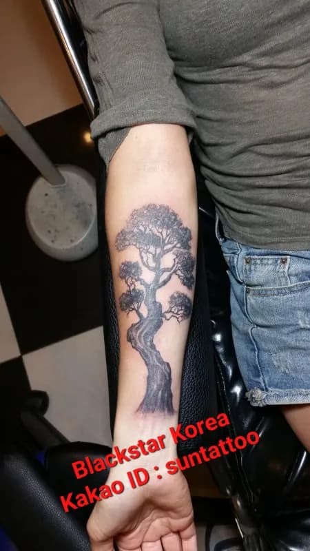 팔 하박 나무 타투