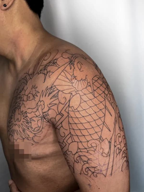 이레즈미 가슴반팔타투 용타투 잉어타투 시흥타투 부천타투 제로타투