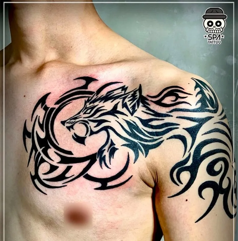 트라이벌 늑대 가슴반팔