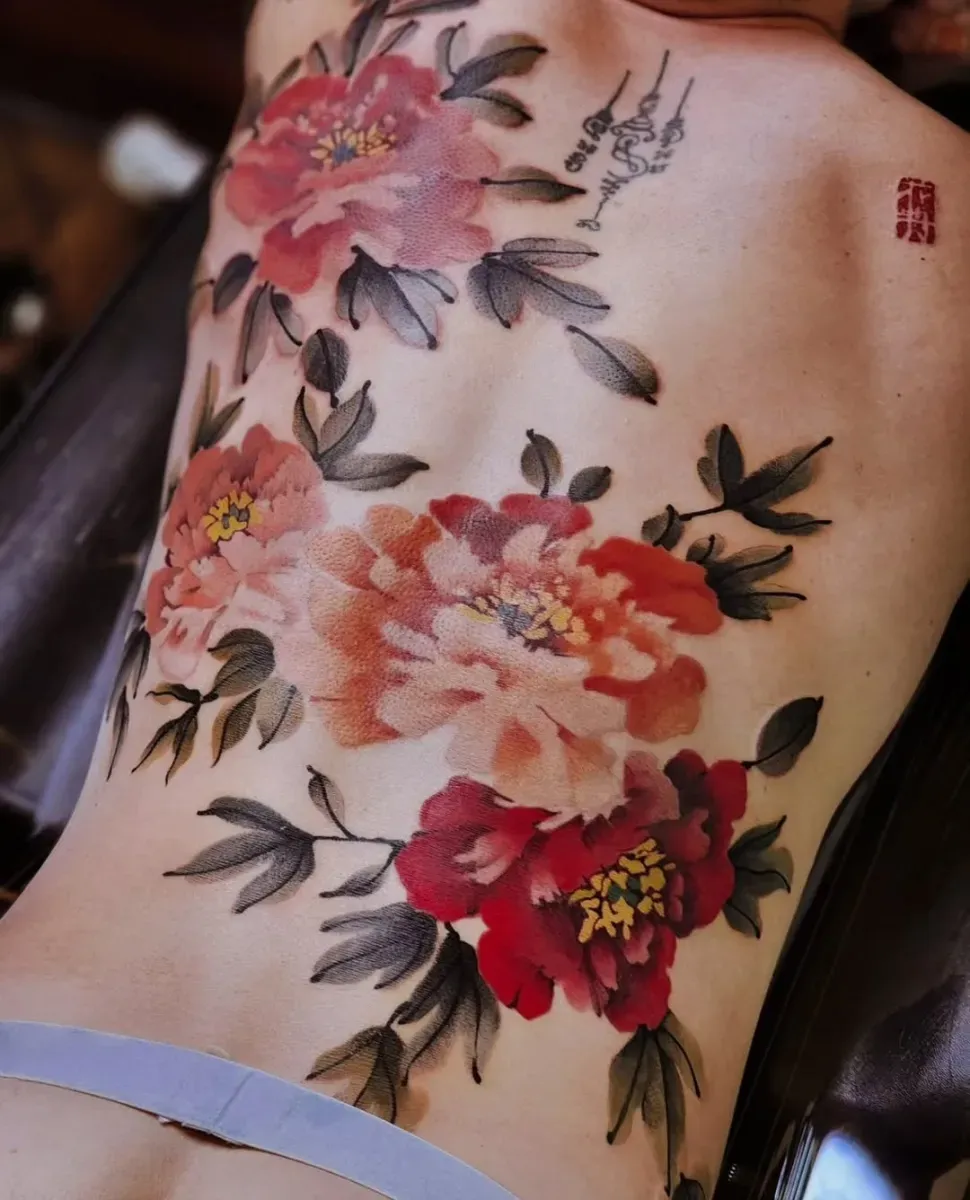 수묵화 모란꽃 등한판