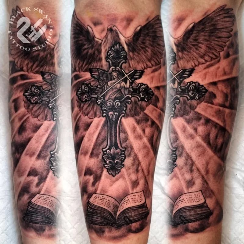 성남타투 / 모든장르가능 / 십자가터치업타투 비둘기 햇살구름 타투