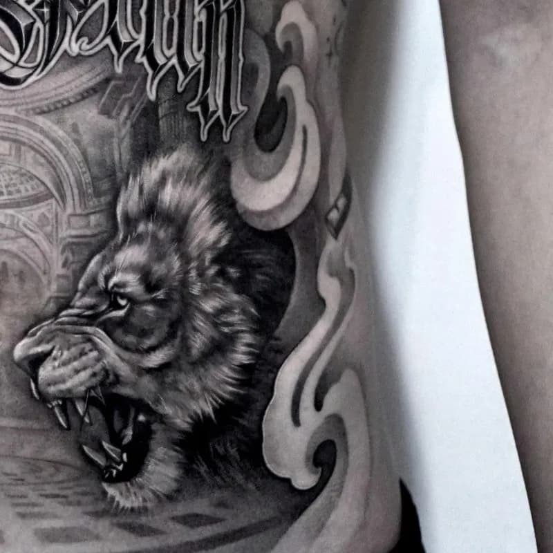 늑대 사자 레터링 배전체타투