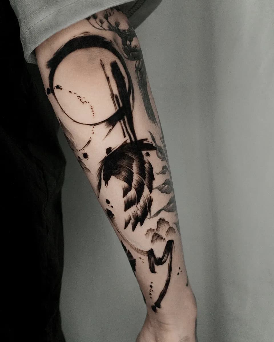 까마귀 붓터치 브러쉬 블랙워크 타투