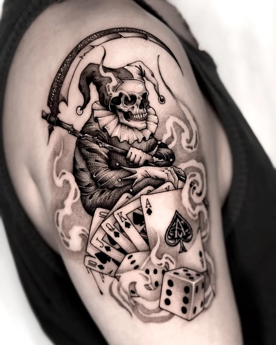 조커 카드 광대 블랙워크 타투 - 1