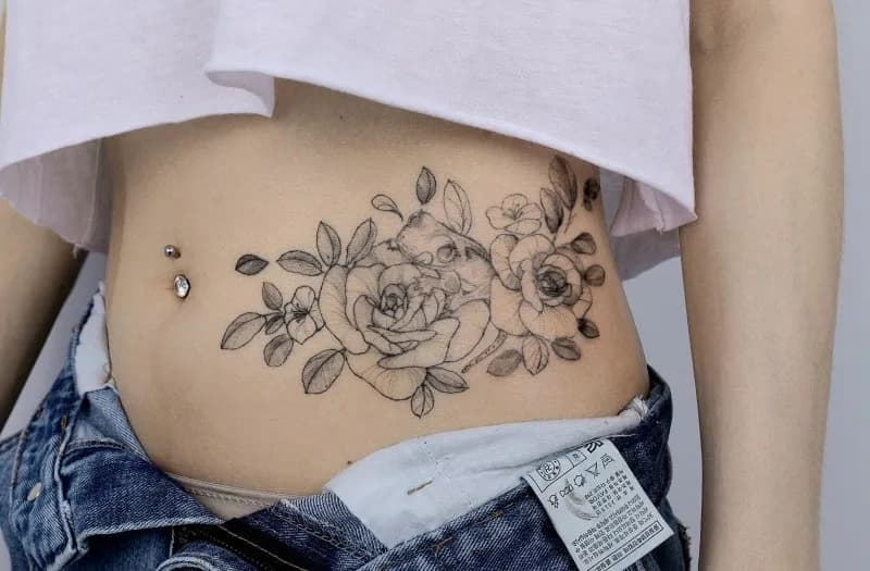 도마뱀타투, 꽃타투, 배타투, 복부타투, 타투, 여자타투, 홍대타투, 서울타투, tattoo, flowertattoo, hongdaetattoo, girltattoo, koreantattoo - 1