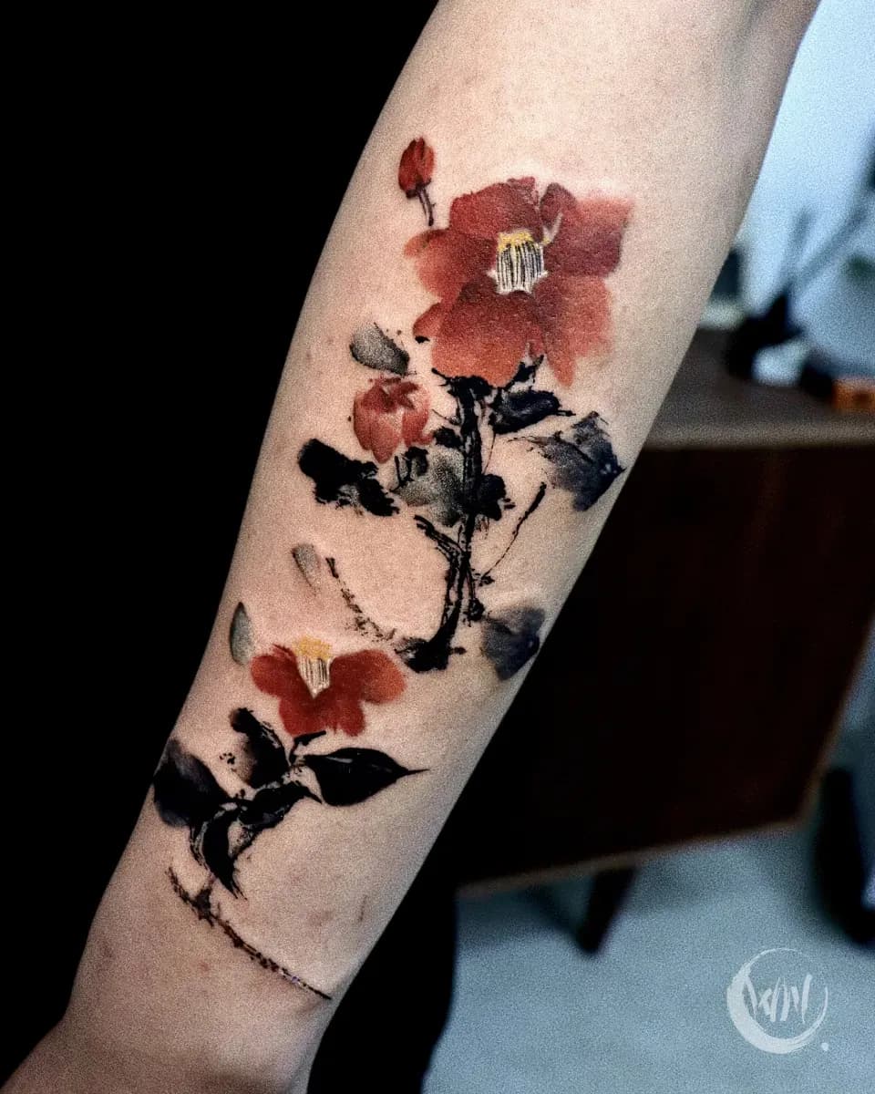 동백, 동양화 컬러타투