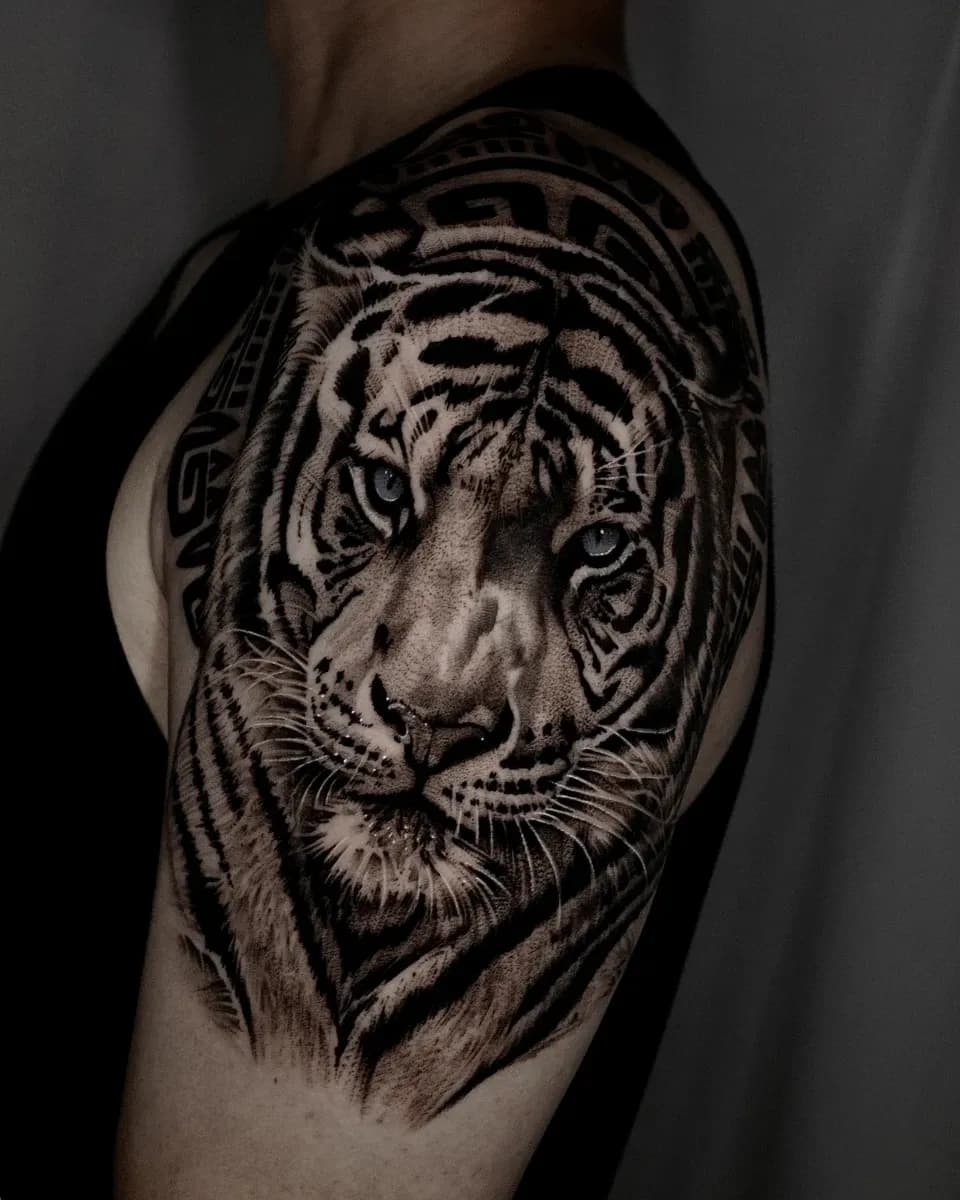 호랑이 폴리네시안 블랙워크 타투 - 1
