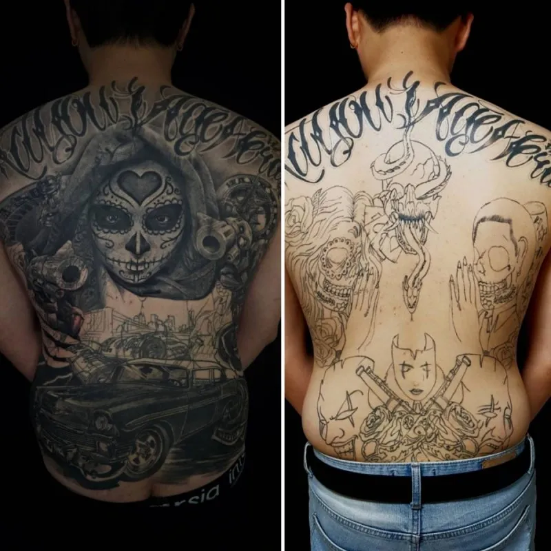 등판 커버업 치카노타투