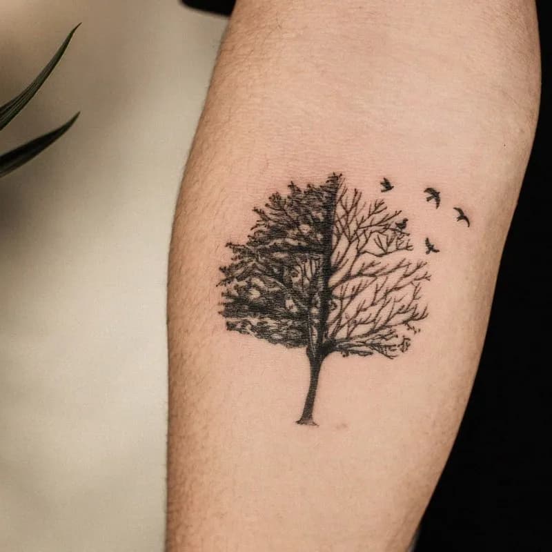 나무와 새 블랙워크 tattoist_petal - 1