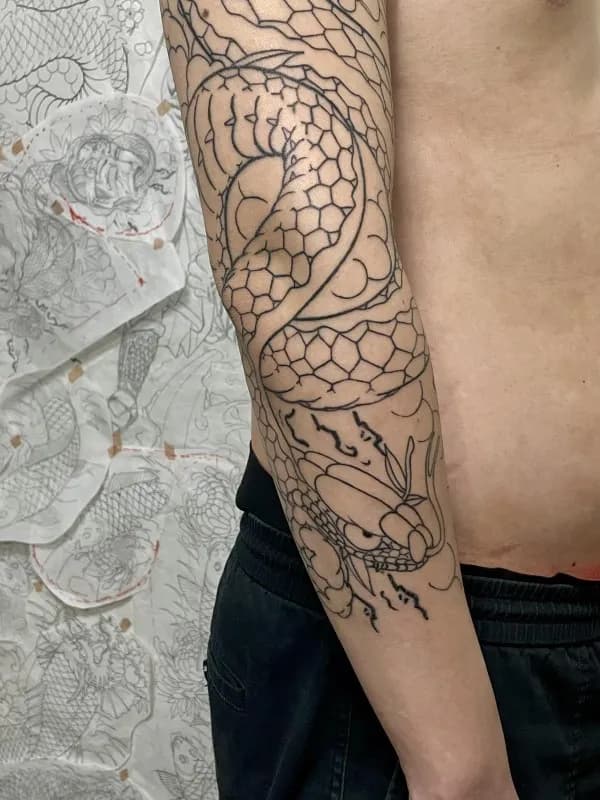 뱀 한야 가슴 칠부 라인 작업이에요 - 1